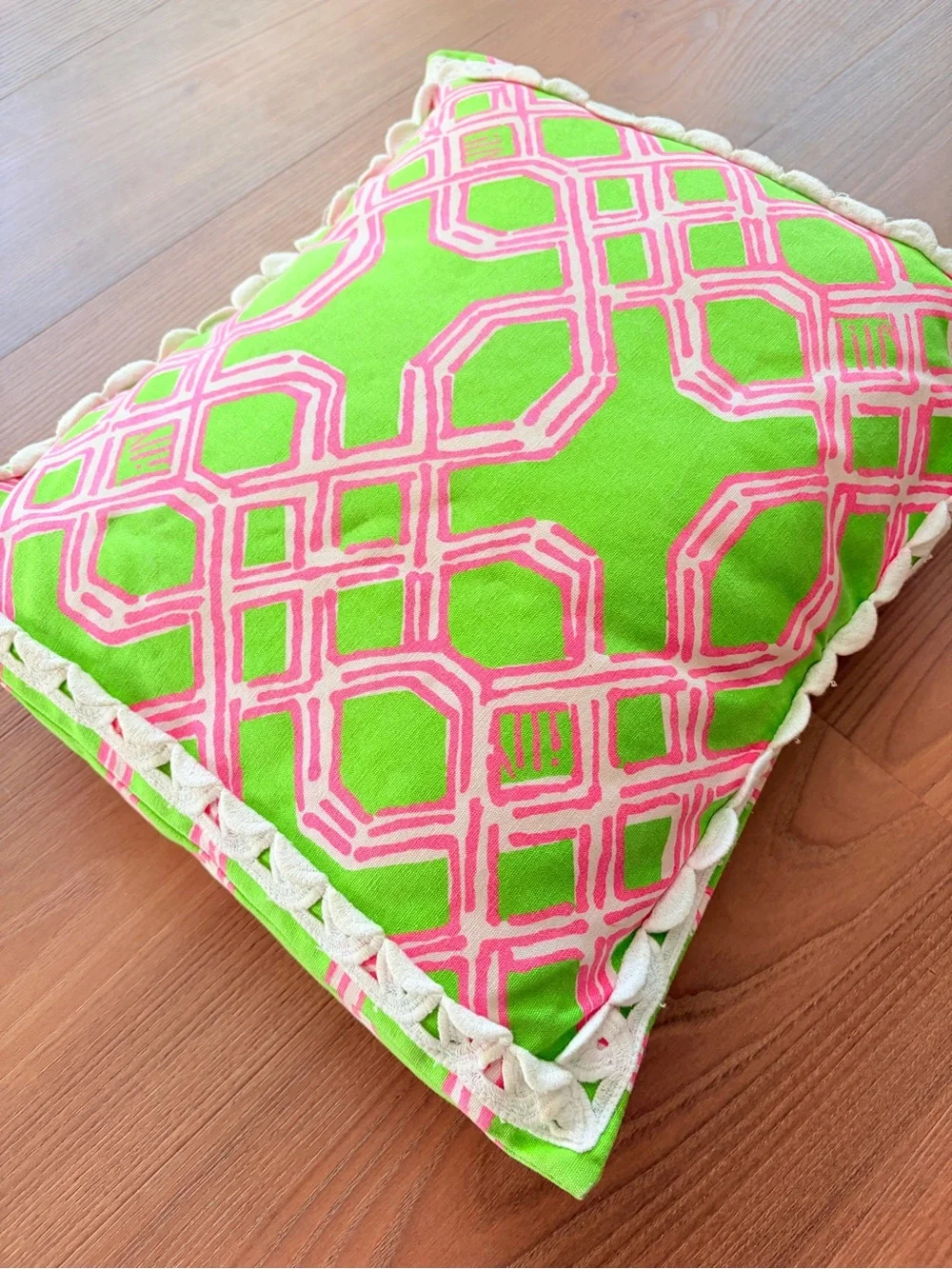 Lilly Pulitzer Pottery Barn Bright Green & Pink Geometric Throw Pillow